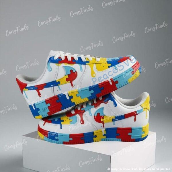 Alternative view of Custom Hand-Painted Air Force 1 Drip Sneakers, Personalized Puzzle AF1 Shoes