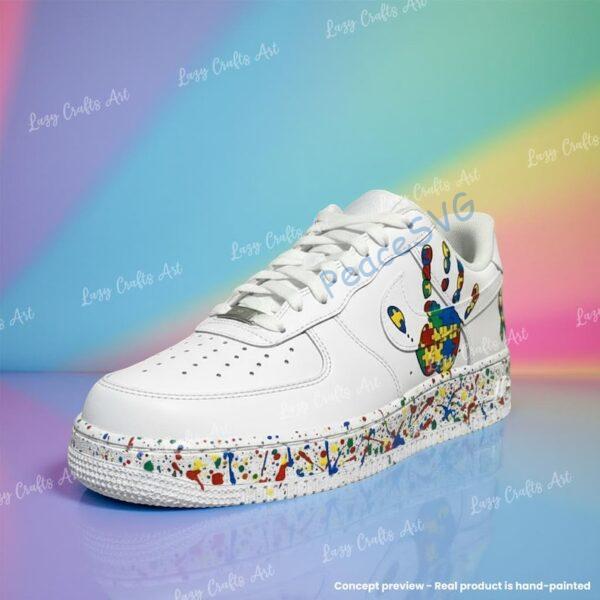 Alternative view of Custom Hand-painted Air Force 1 Splatter Sneakers: Personalized Autism AF1 Shoes