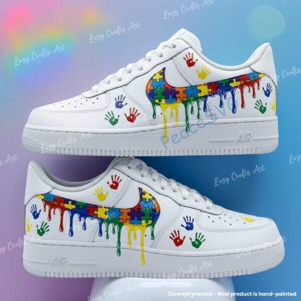 Custom Hand-painted Air Force 1 Drip Sneakers: Personalized Autism AF1 Shoes