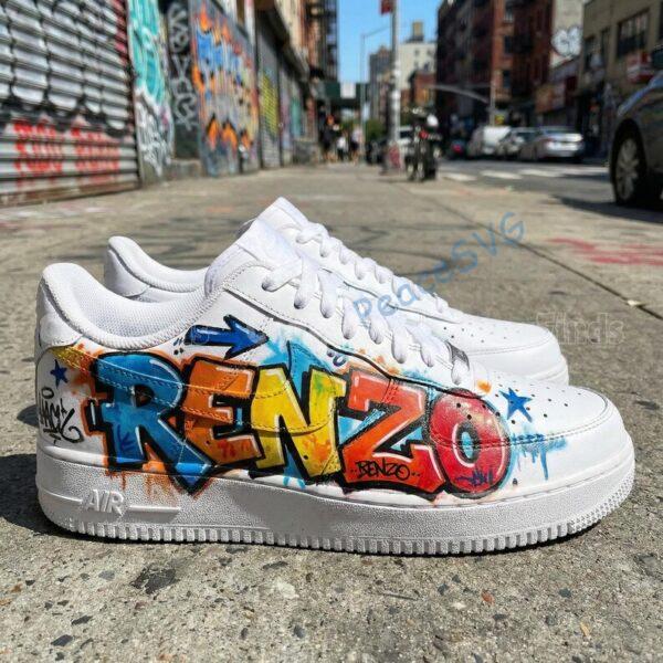 Alternative view of Personalized Graffiti Air Force 1 Sneakers: Custom Hand-painted Name AF1 Shoes