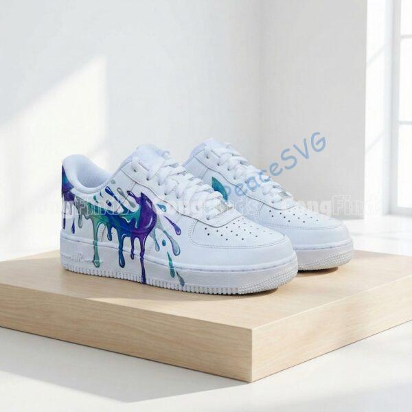 Alternative view of Custom Drip Cartoon Air Force 1 Sneakers, Hand Painted Blue Purple Drip AF1 Shoes