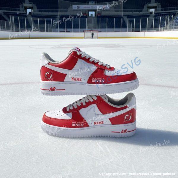 Personalized Hand-Painted New Jersey Hockey Air Force 1, Custom Devils Hockey Fan AF1 Sneaker, Adult /Toddler Kids