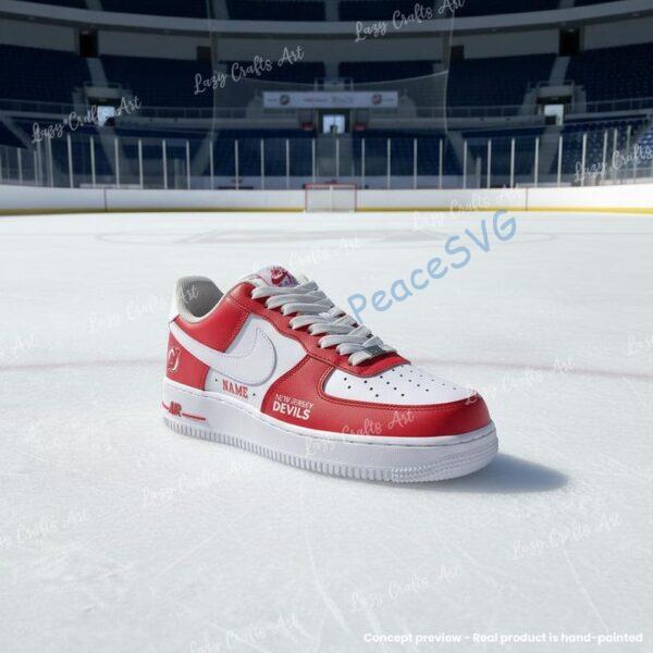 Alternative view of Personalized Hand-Painted New Jersey Hockey Air Force 1, Custom Devils Hockey Fan AF1 Sneaker, Adult /Toddler Kids