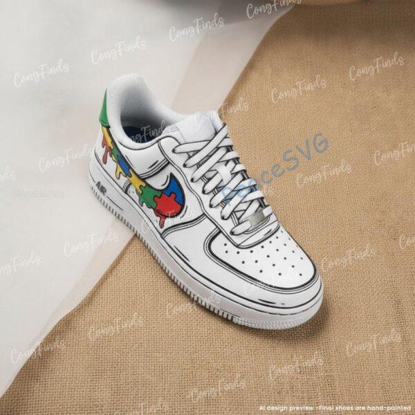 Alternative view of Custom Hand-Painted Autism Awareness Drip Air Force 1 Sneakers: Personalized AF1 Shoes