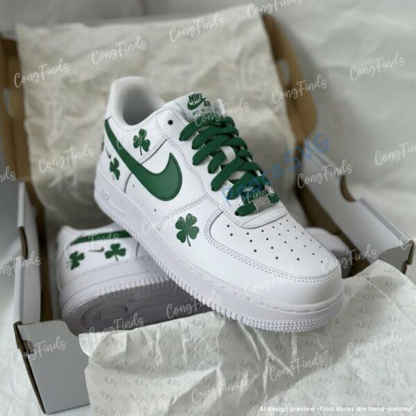 Alternative view of Shamrock Custom Air Force 1 – Green Clover AF1 Sneakers, Hand-Painted Irish Style Minimal Shoes, Lucky Green Streetwear