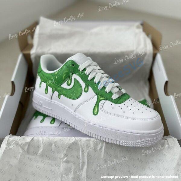Alternative view of Custom Hand Painted Green Drip Air Force 1 Sneakers, Personalized AF1 Shoes