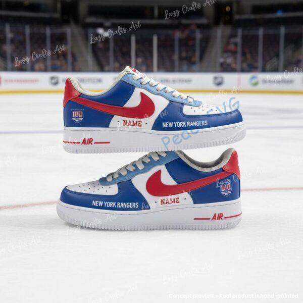 Personalized Hand-Painted New York Hockey Air Force 1, Custom Rangers Hockey Fan AF1 Sneaker, Adult /Toddler Kids