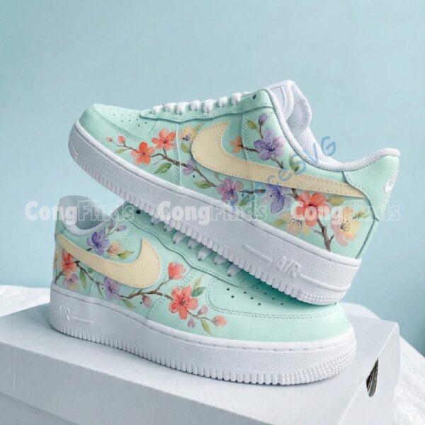 Alternative view of Custom Air Force 1 Shoes, Hand Painted Floral AF1 Low, Mint Green Flower Sneakers