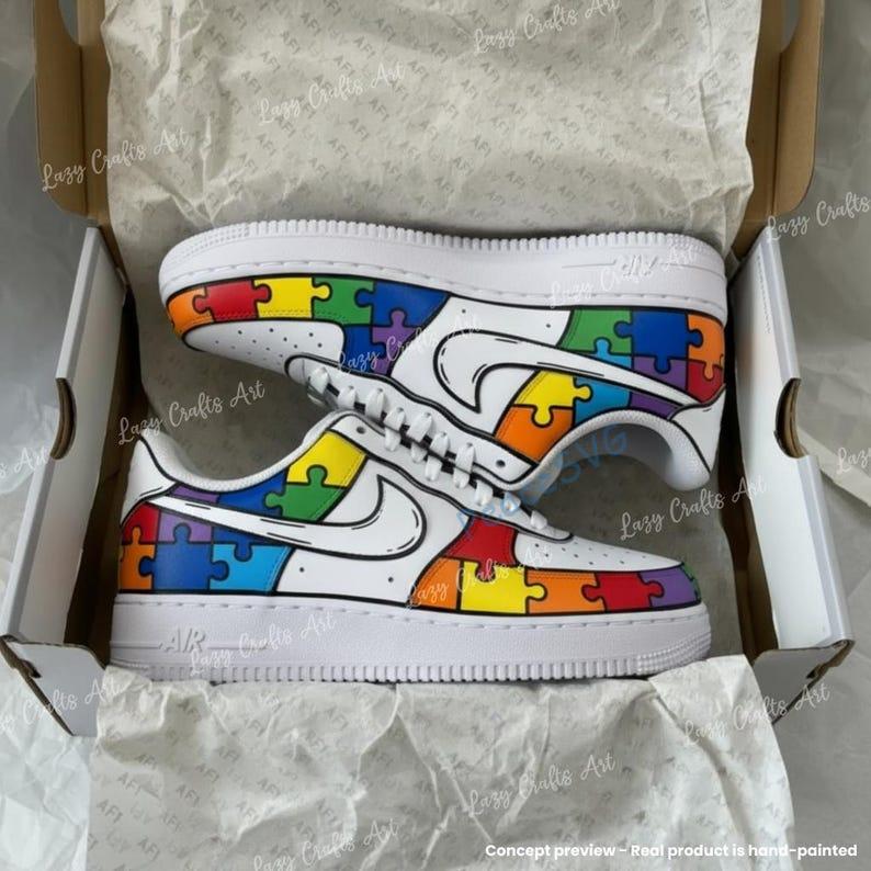 Custom Hand-painted Puzzle Comic Air Force 1 Sneakers: Personalized Autism Awareness AF1 Shoes