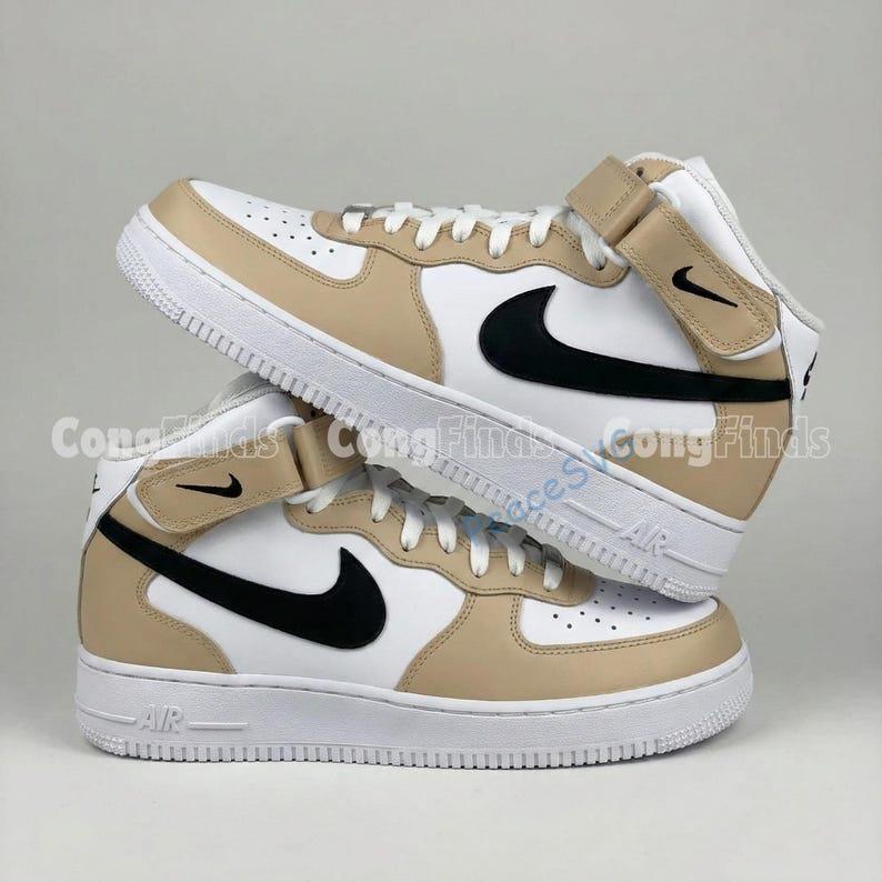 Custom Hand-painted Beige Air force 1 Mid ? Personalize Neutral Tone AF1 Sneakers