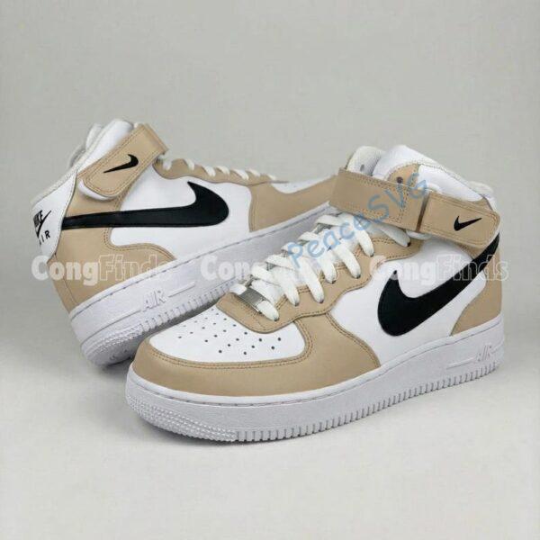 Alternative view of Custom Hand-painted Beige Air force 1 Mid – Personalize Neutral Tone AF1 Sneakers