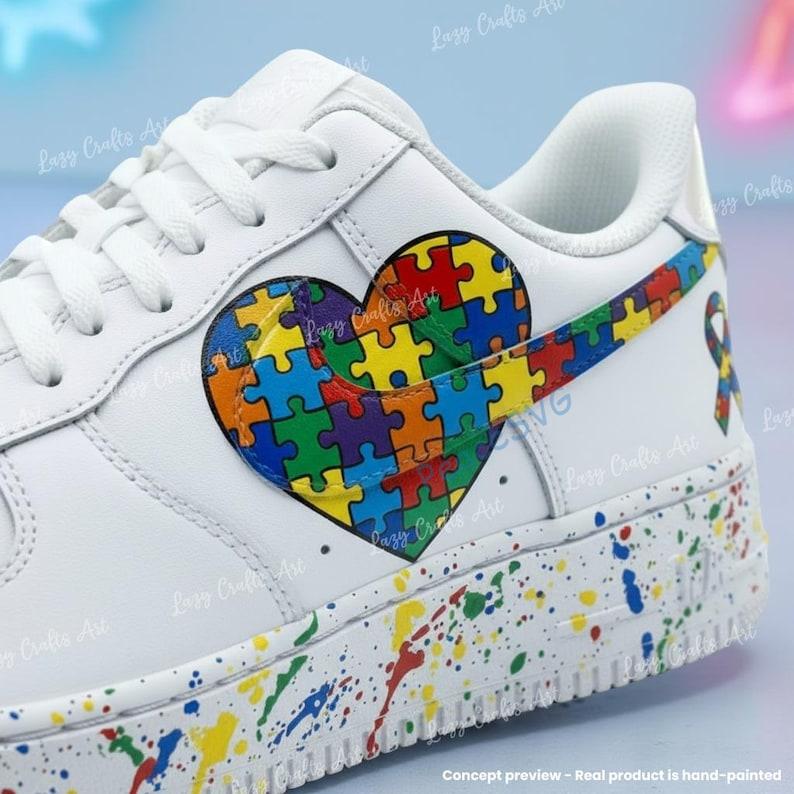 Custom Hand-painted Splatter Air Force 1 Sneakers: Personalized Autism AF1 Shoes