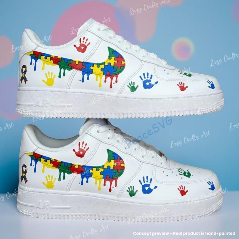 Custom Hand-painted Drip Air Force 1 Sneakers: Personalized Autism AF1 Shoes