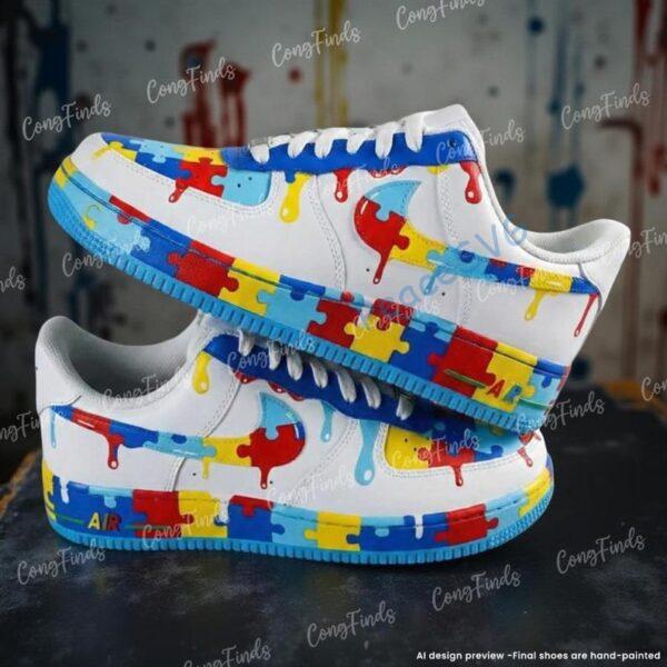 Custom Air Force 1 Drip Sneakers, Personalized Hand-painted Autism AF1 Shoes