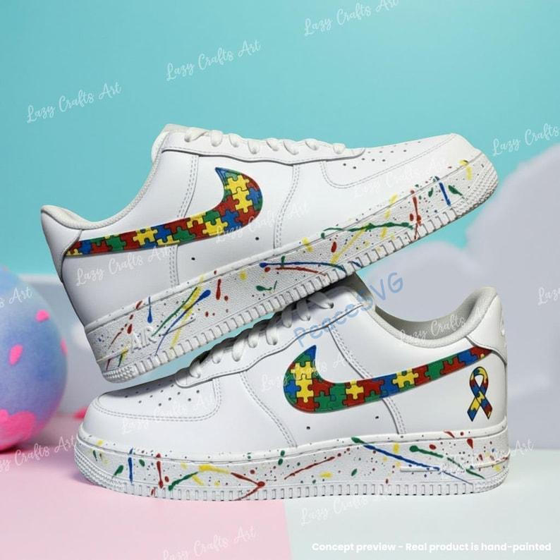 Custom Air Force 1 Splatter Sneakers: Personalized Hand-painted Autism AF1 Shoes