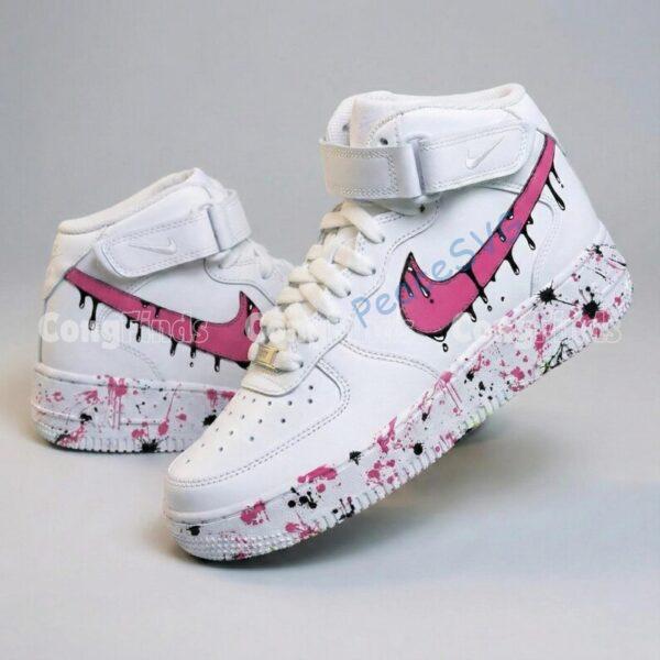 Alternative view of Custom Hand-Painted Pink Drip Air Force 1 Mids Sneakers: Personalized AF1 Sneakers