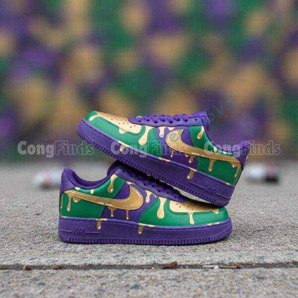 Mardi Gras Custom Air Force 1 Sneakers, Hand-Painted Glitter Drip AF1 Shoes