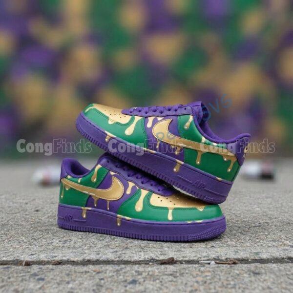 Alternative view of Mardi Gras Custom Air Force 1 Sneakers, Hand-Painted Glitter Drip AF1 Shoes