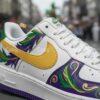 Mardi Gras Custom Air Force 1: Hand-Painted Carnival AF1 Sneakers, Purple Green Gold Feather Art Streetwear Shoes - Image 3