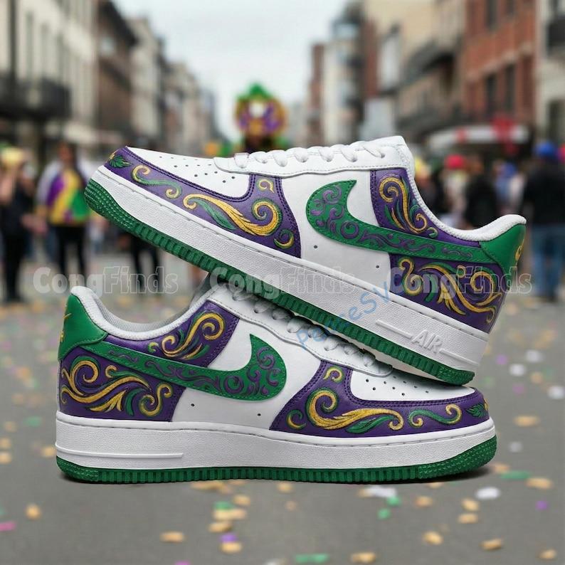 Mardi Gras Custom Air Force 1: Hand-Painted Carnival AF1 Sneakers