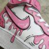 Custom Pink Drip Cartoon AF1 Mid Sneakers, Hand Painted Pink Comic Air Force 1 Shoes - Image 3