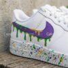 Mardi Gras Custom Drip Air Force 1 Sneakers, Hand-Painted Purple Green Gold Drip AF1 Shoes - Image 4