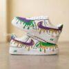 Mardi Gras Custom Air Force 1 Sneakers, Purple Green Gold Drip AF1 Shoes, Hand-Painted Comic Shoes - Image 2