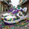Custom Mardi gras Camouflage Air Force 1, Hand-painted Purple Yellow Green Camo Splatter AF1 Sneaker