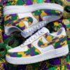 Custom Mardi gras Camouflage Air Force 1, Hand-painted Purple Yellow Green Camo Splatter AF1 Sneaker - Image 2