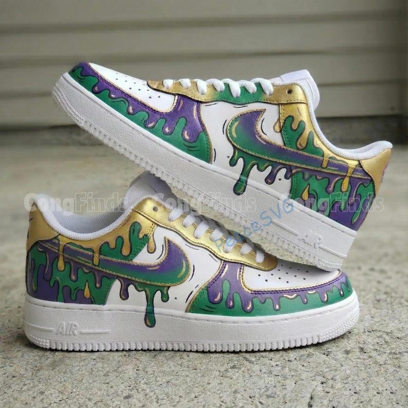 Mardi Gras Custom Drip Air Force 1 Sneakers
