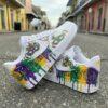 Custom Mardi Gras Air Force 1 Sneakers, Hand-Painted Purple Green Gold Drip AF1 Shoes - Image 2