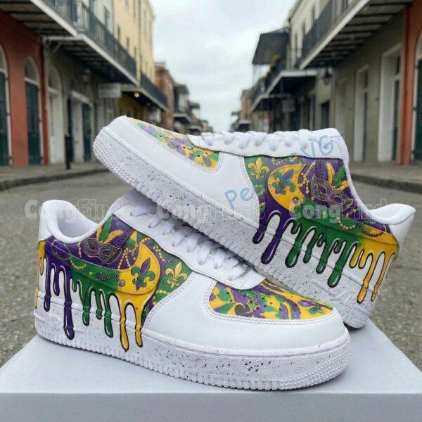 Alternative view of Mardi Gras Custom Air Force 1 Sneakers, Hand-Painted Drip AF1 Shoes