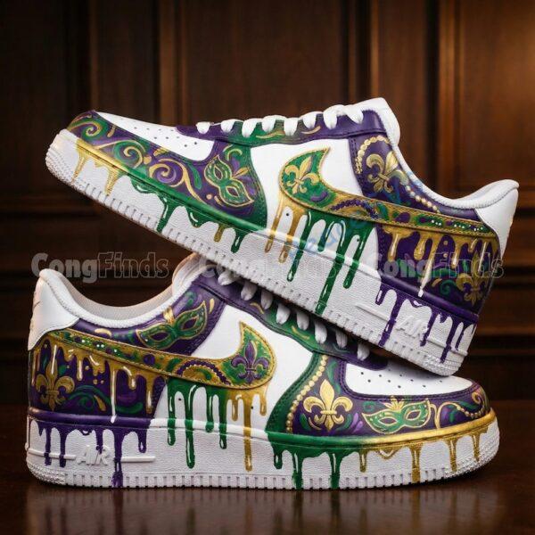 Alternative view of Mardi Gras Custom Air Force 1 Sneakers, Hand-Painted Drip AF1 Shoes