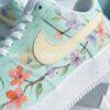 Custom Air Force 1 Shoes, Hand Painted Floral AF1 Low, Mint Green Flower Sneakers - Image 3