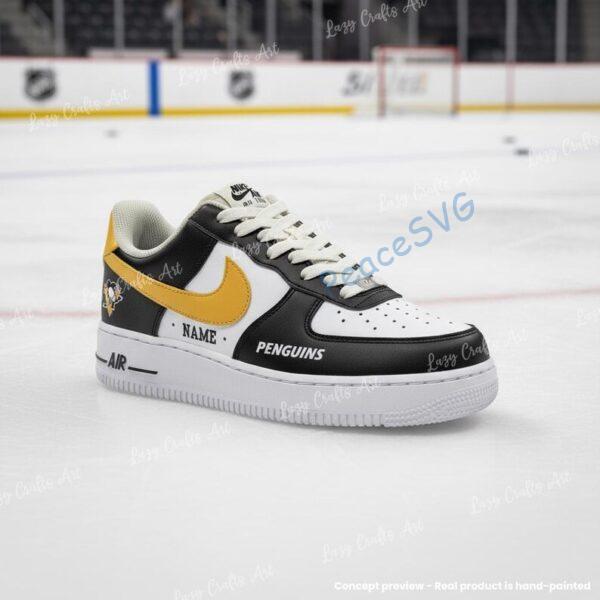 Alternative view of Personalized Hand-Painted Pittsburgh Penguins Hockey Air Force 1 Sneaker, Adult /Toddler Kids