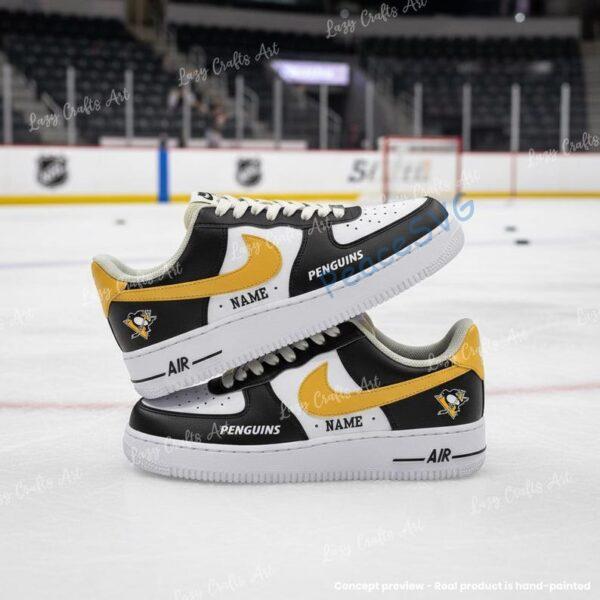 Personalized Hand-Painted Pittsburgh Penguins Hockey Air Force 1 Sneaker, Adult /Toddler Kids
