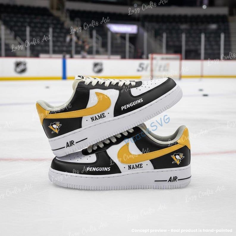 Personalized Hand-Painted Pittsburgh Penguins Hockey Air Force 1 Sneaker