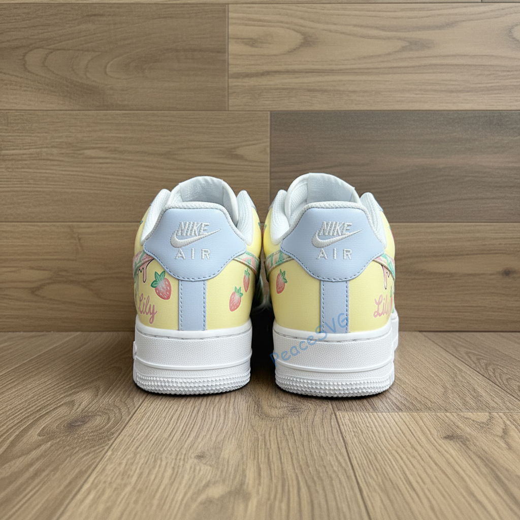 Custom Strawberry & Cream Pastel Air Force 1: Hand-Painted AF1 Sneakers - Image 4