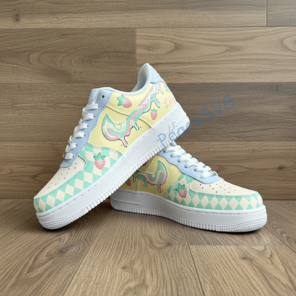 Alternative view of Custom Strawberry & Cream Pastel Air Force 1: Hand-Painted AF1 Sneakers