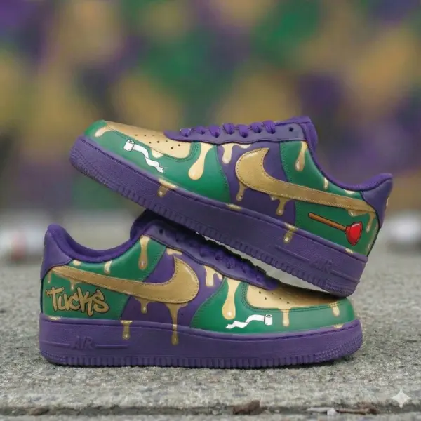 Hand-painted Purple Gold Drip Air Force 1 Sneakers