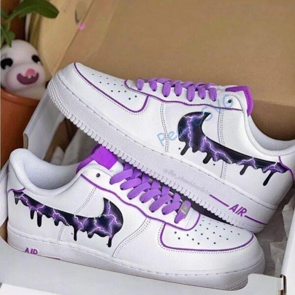 Hand-Painted Lightning Drip AF1 Sneakers: Custom Purple Air Force 1