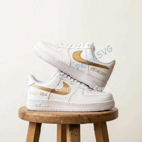 Personalized Wedding Air Force 1 Sneakers, Hand-Painted Gold, Silver & Rose Gold AF1 Shoes