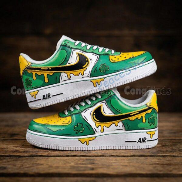 ST Patrick's Custom Air Force 1: Hand-Painted Gold Drip AF1 Sneakers