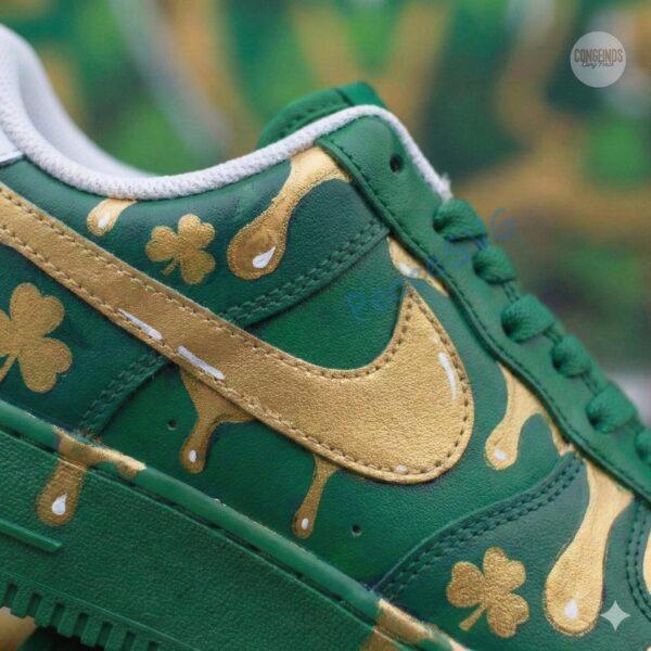 Alternative view of ST Patrick's Custom Air Force 1: Hand-Painted Green Drip AF1 Sneakers