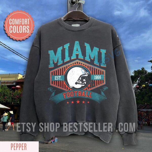 Miami Football Vintage Style Comfort Colors Sweatshirt, Retro Miami Football Crewneck, Miami Football T-Shirt, Miami Football Gifts