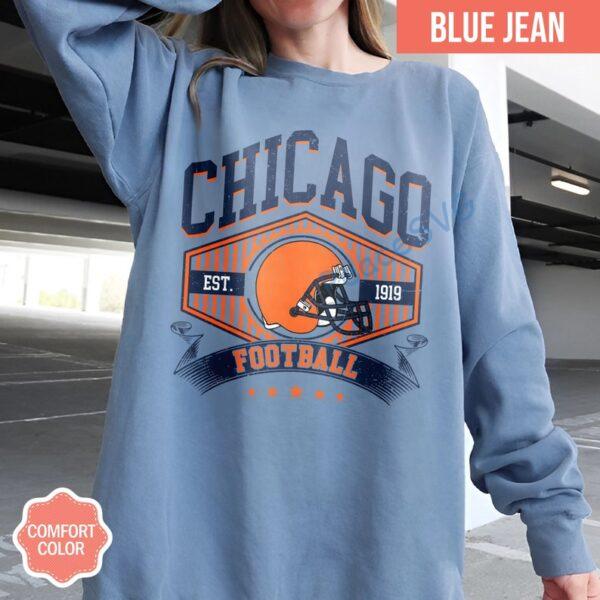 Alternative view of Chicago Football Vintage Style Comfort Colors Sweatshirt, Retro Chicago Football Sweatshirt, Chicago Fan Gift, Sunday Football Tee
