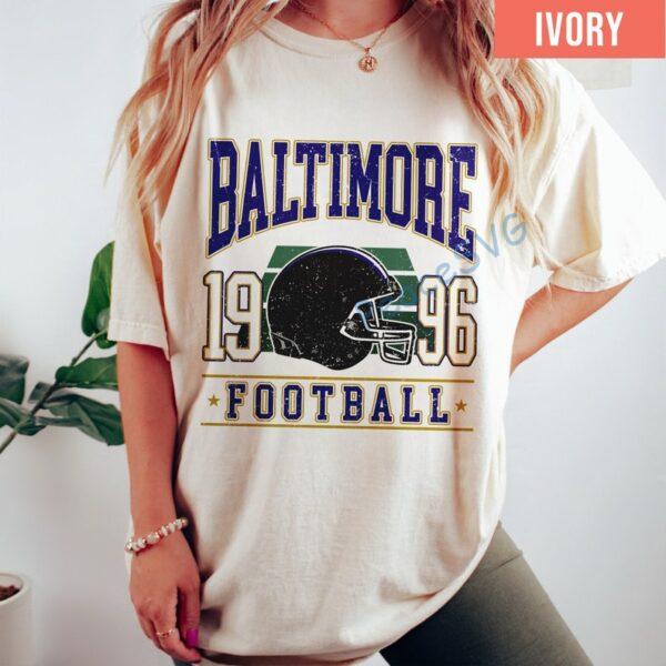 Alternative view of Baltimore Football Vintage Style Comfort Colors T-Shirt, Retro Baltimore Crewneck, Oversized Football T-Shirt, Gift Football Fan
