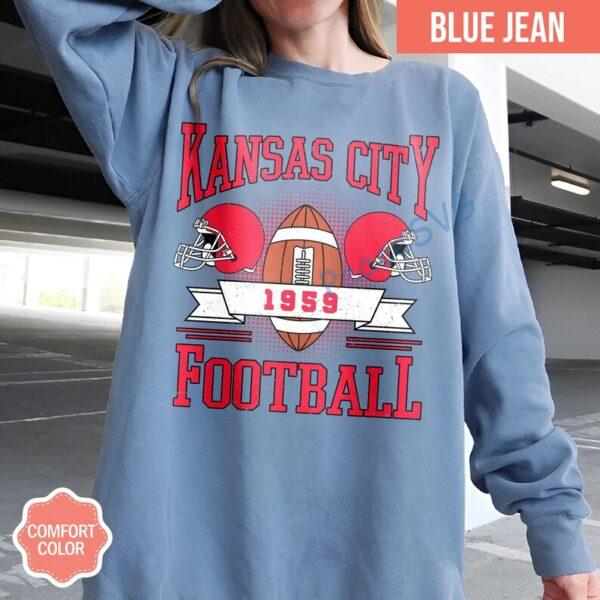 Alternative view of Vintage Style Kansas City Football Comfort Colors Sweatshirt, Kansas City Football Crewneck, Kansas City Shirt, Kansas City T-Shirt