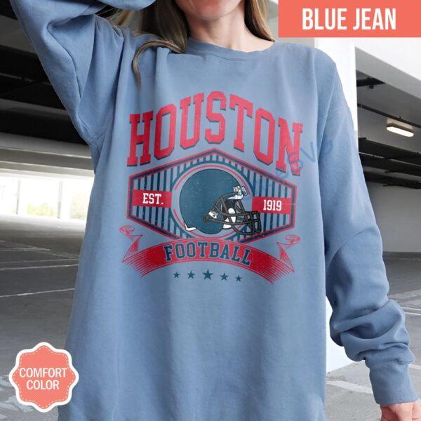 Alternative view of Houston Football Vintage Style Comfort Colors Sweatshirt, Texan Football Shirt, Houston Football Game Day Shirt, Sunday Football Shirt