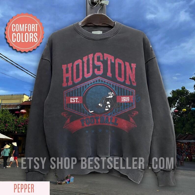 Houston Football Vintage Style Comfort Colors Sweatshirt, Texan Football Shirt, Houston Football Game Day Shirt, Sunday Football Shirt